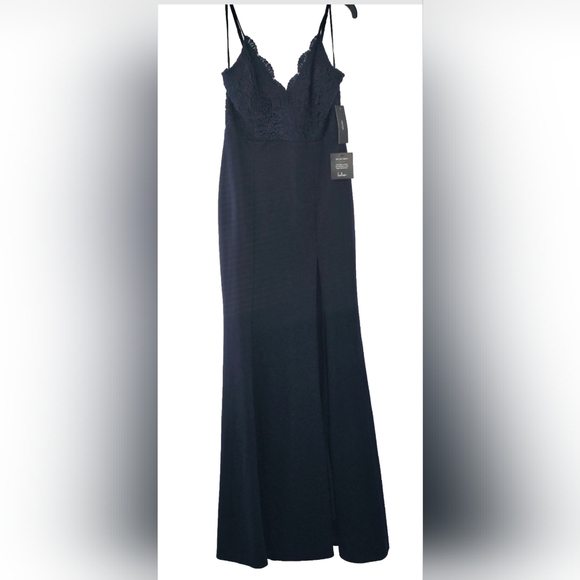 Lulus Leandra Navy Blue Lace Maxi Dress Size Large NEW - Picture 2 of 9